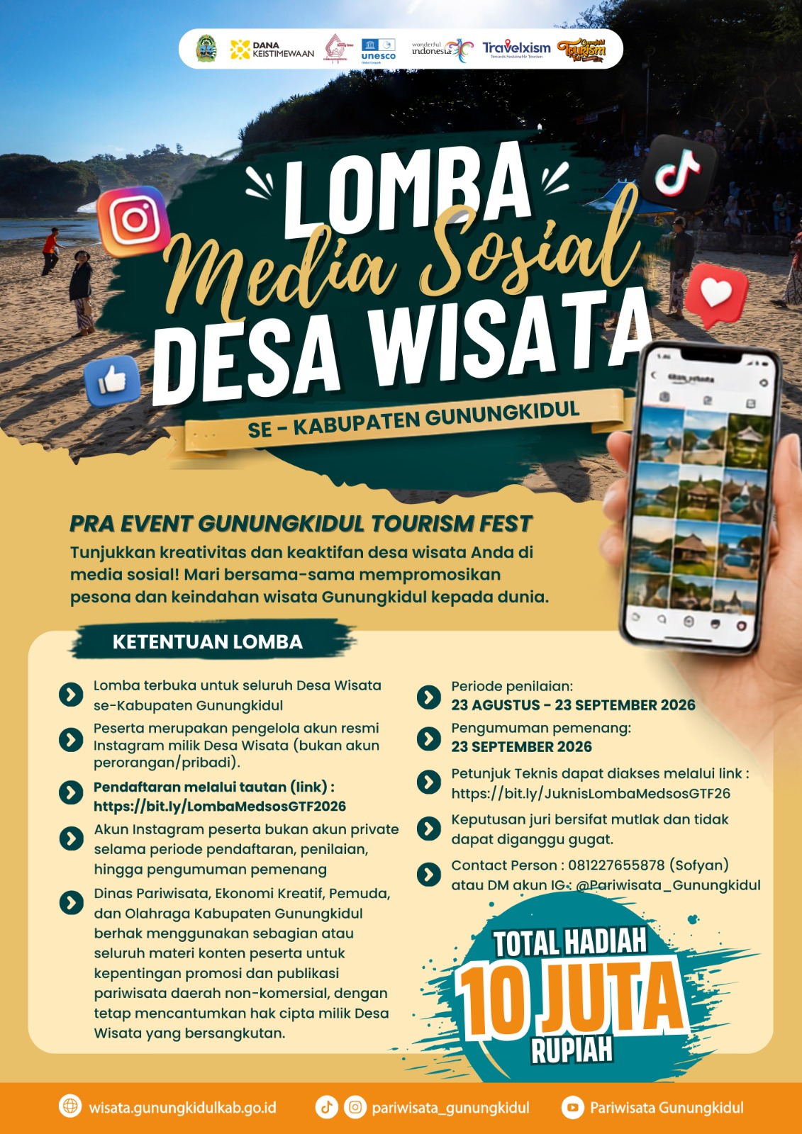 Lomba Media Sosial Desa Wisata dalam Rangka Pre-Event Gunungkidul Tourism Fest 2026